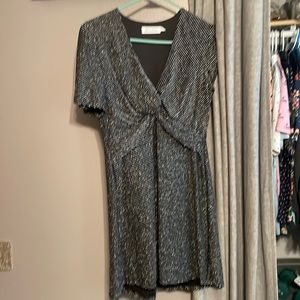 All in favor mini dress black and silver metallic stripes